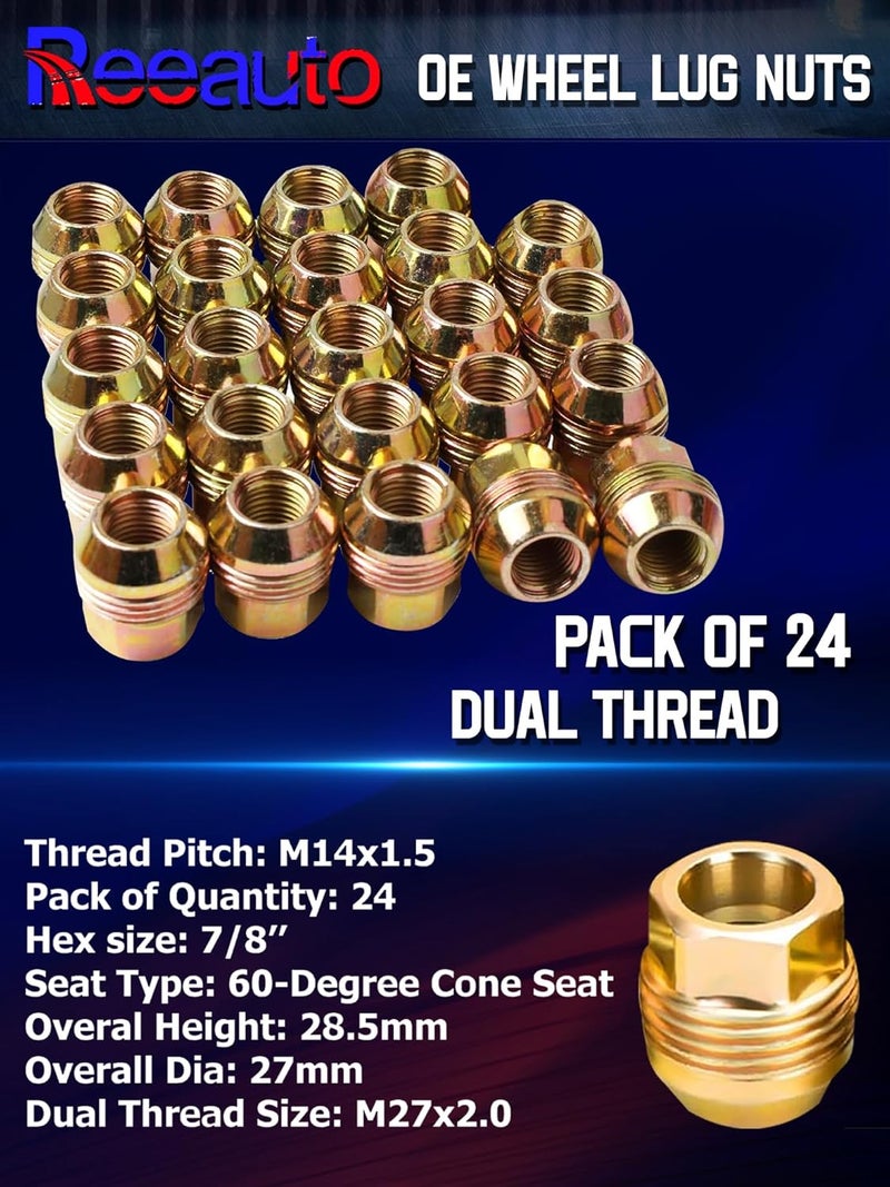Reeauto Set of 24, M14x1.5 OEM Factory Wheel Lug Nuts Replacement for Sliverado Sierra 1500 Yukon Avalanche Suburban Express 1500 C1500 K1500 Escalade Traverse Yukon 14mmx1.5 Studs with 6 Lug or 5 Lug Wheel - Image 4